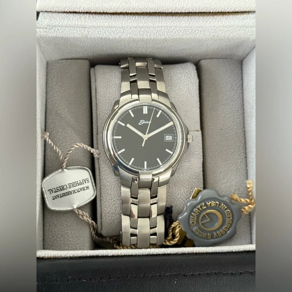 Belair Rare Luxury Watch Black Dial Stainless Bracelet New in Original Box